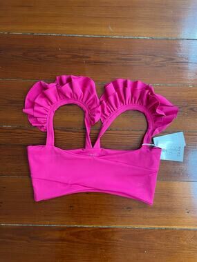 Port de Bras Small Fuchsia Ruffle Sports Bra Crop Top Pink NWT Luxury